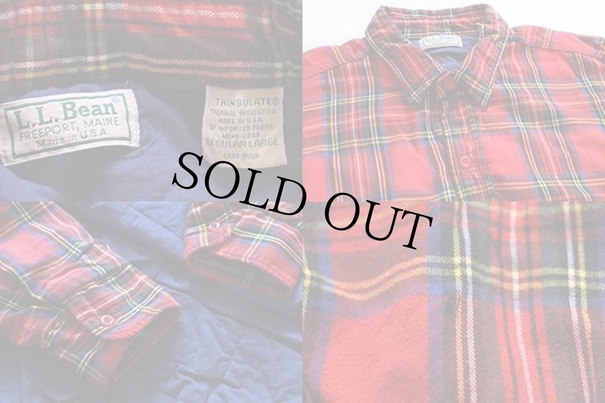 画像3: 80s USA製 L.L.Bean タータンチェック THINSULATE キルティングライナー コットンシャツ L (3)