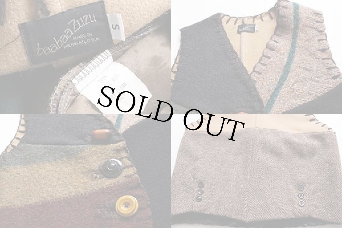 画像3: USA製 Baabaazuzu リメイク クレイジー 切り替え ウールベスト S (3)