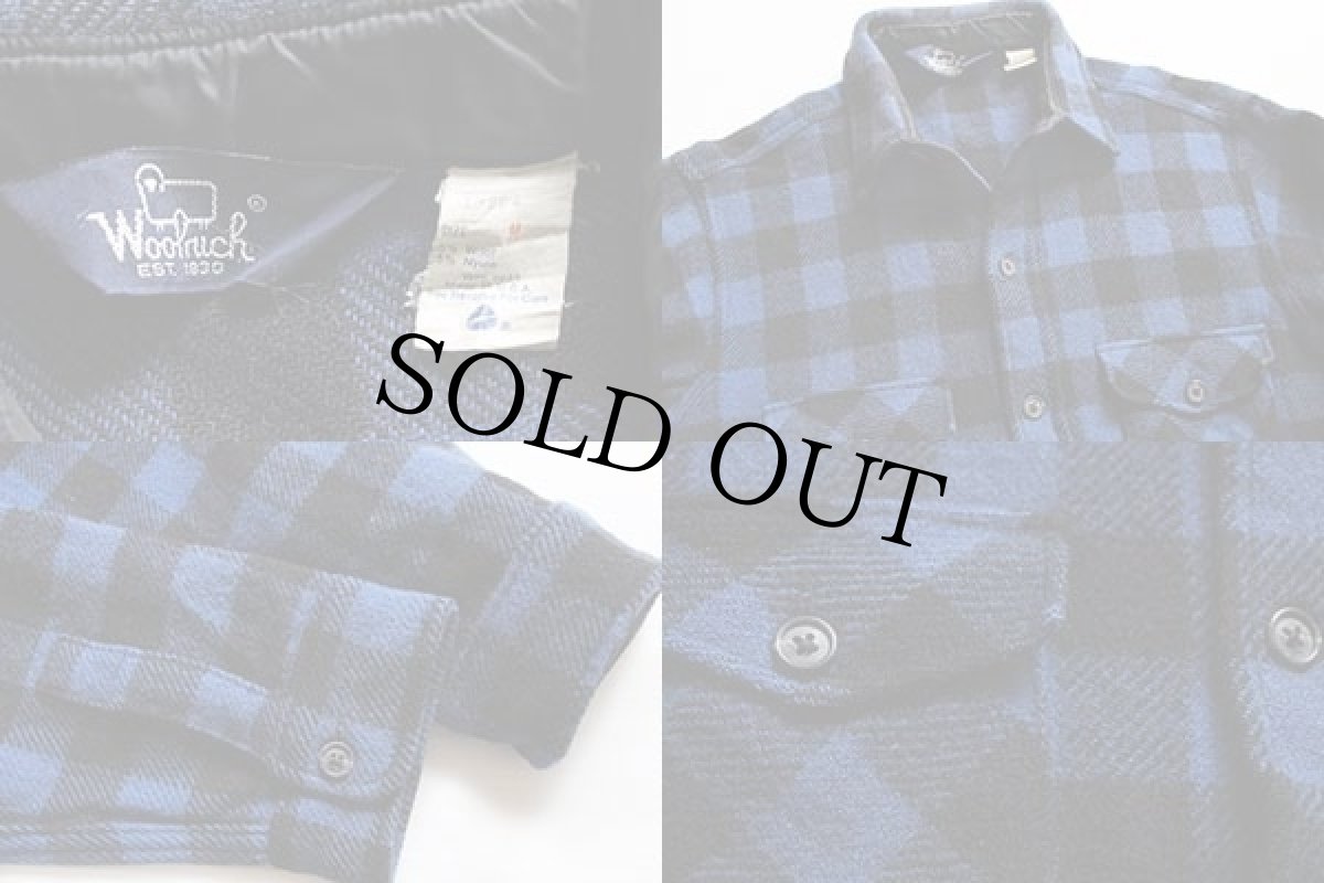 画像3: 80s USA製 Woolrichウールリッチ バッファローチェック ウールシャツ 青×黒 M (3)