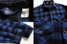 画像3: 80s USA製 Woolrichウールリッチ バッファローチェック ウールシャツ 青×黒 M (3)