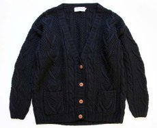 画像1: 80s L.L.Bean ケーブル編み ウールニット カーディガン 黒 L★フィッシャーマン (1)
