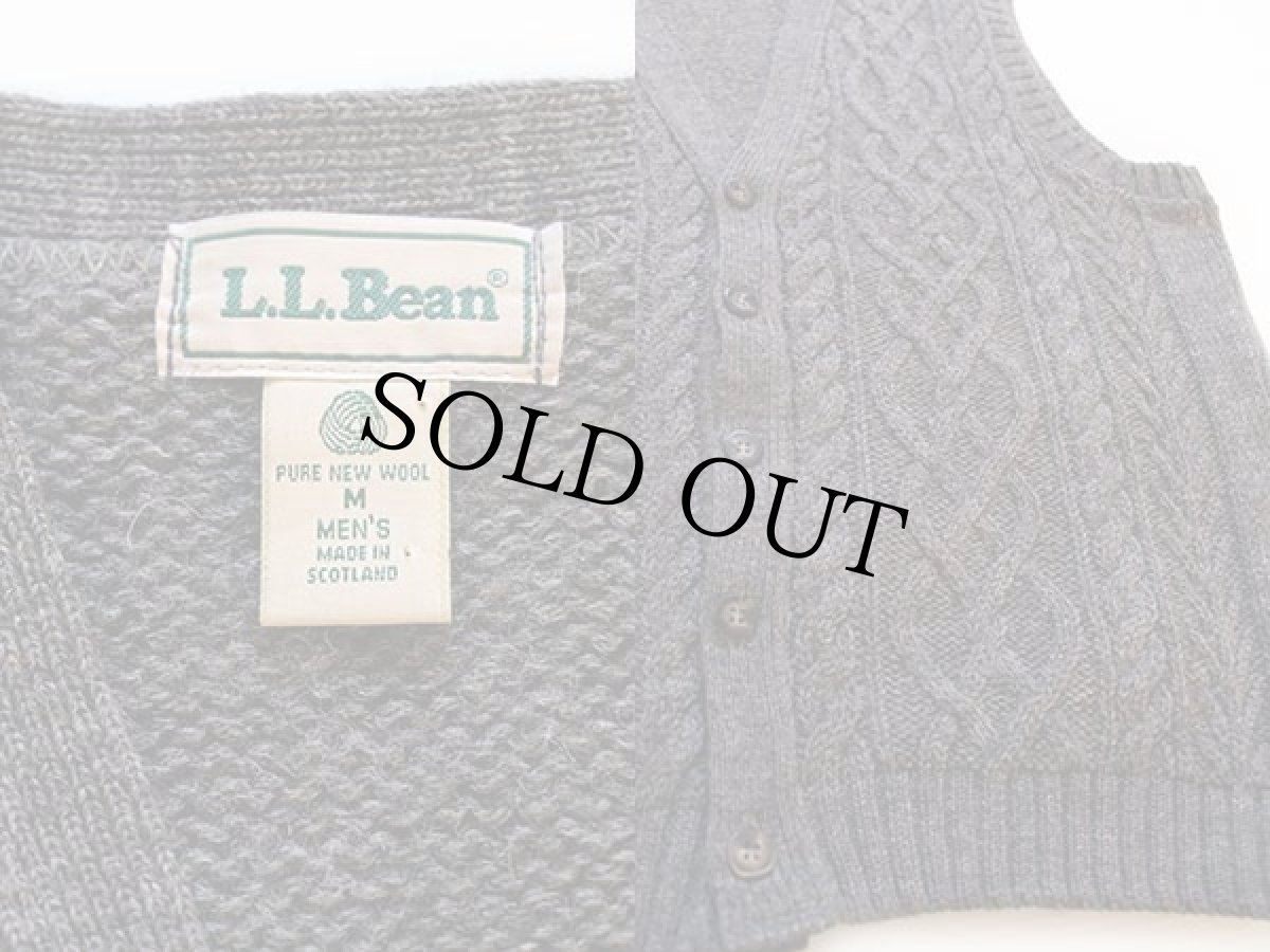 画像3: 90s スコットランド製 L.L.Bean ケーブル編み ウールニット ベスト カーディガン グレーブラウン M★フィッシャーマン (3)