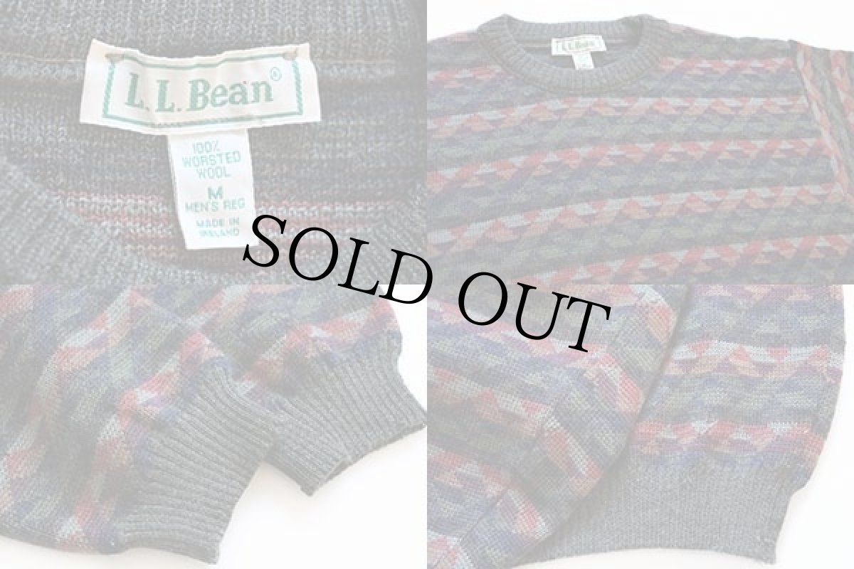 画像3: 90s アイルランド製 L.L.Bean 総柄 ウールセーター M (3)