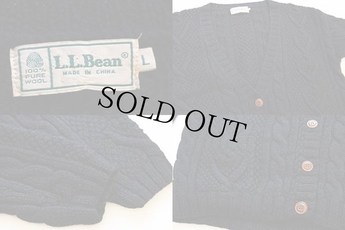 画像3: 80s L.L.Bean ケーブル編み ウールニット カーディガン 黒 L★フィッシャーマン (3)