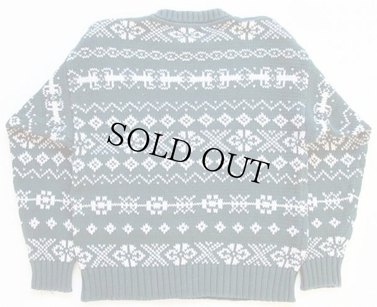 画像2: 90s 英国製 EddieBauerエディーバウアー ノルディック柄 コットンニット セーター 緑 L (2)