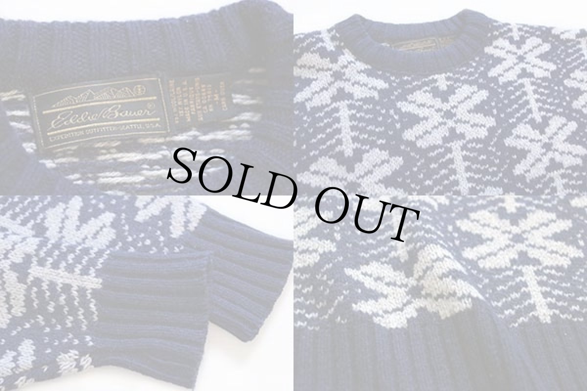 画像3: 80s USA製 EddieBauerエディーバウアー 総柄 ウールニット セーター 紺 M (3)