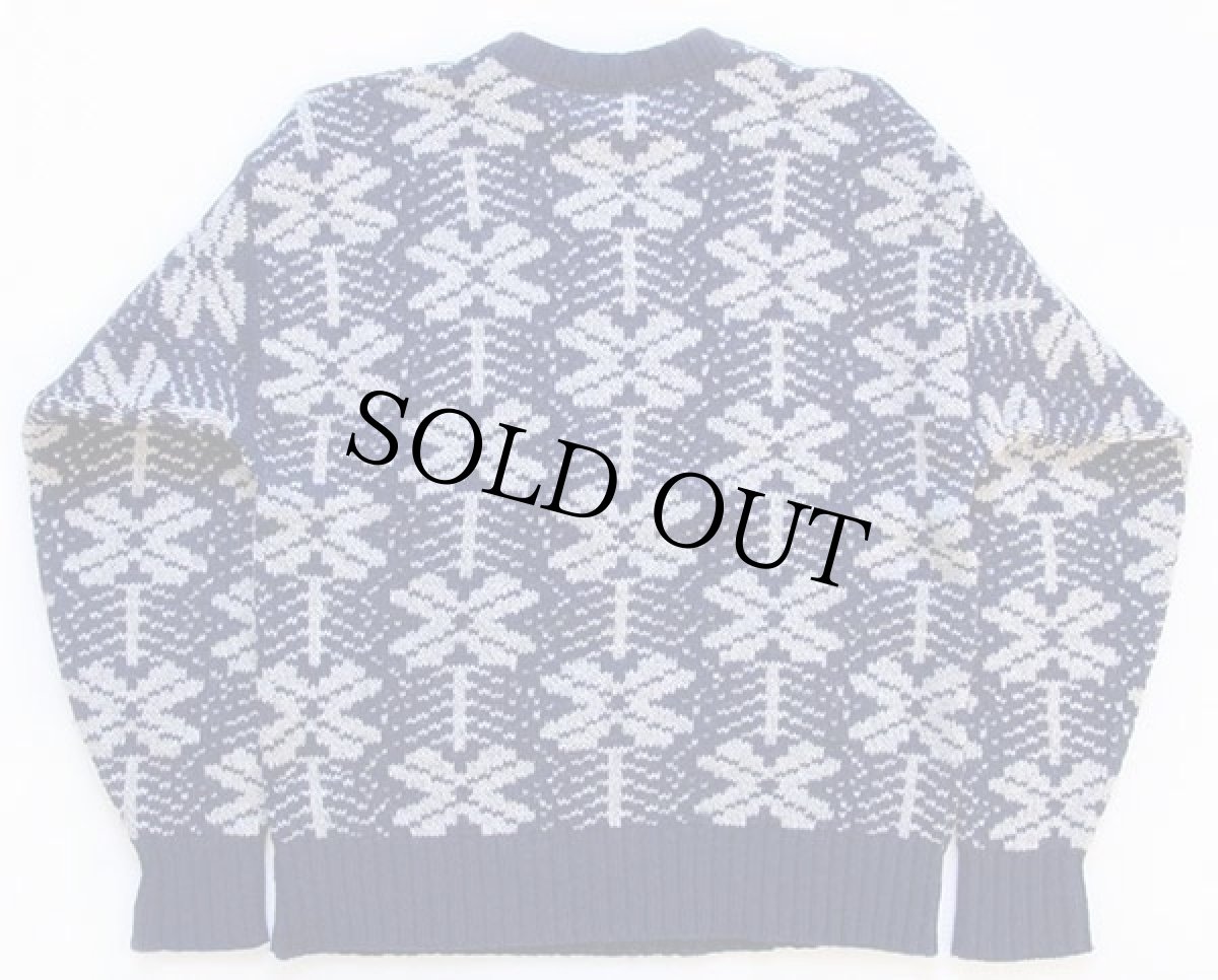 画像2: 80s USA製 EddieBauerエディーバウアー 総柄 ウールニット セーター 紺 M (2)