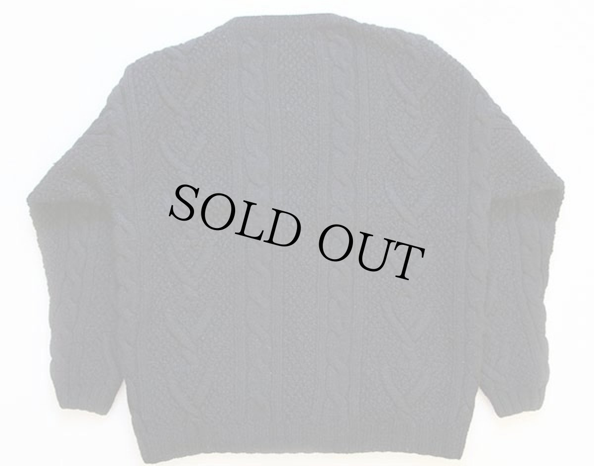 画像2: 80s L.L.Bean ケーブル編み ウールニット カーディガン 黒 L★フィッシャーマン (2)