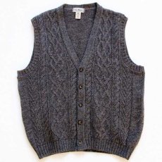 画像1: 90s スコットランド製 L.L.Bean ケーブル編み ウールニット ベスト カーディガン グレーブラウン M★フィッシャーマン (1)