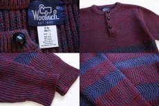 画像3: 80s Woolrichウールリッチ ヘンリーネック ボーダー ウールニット セーター 赤×グレー L (3)