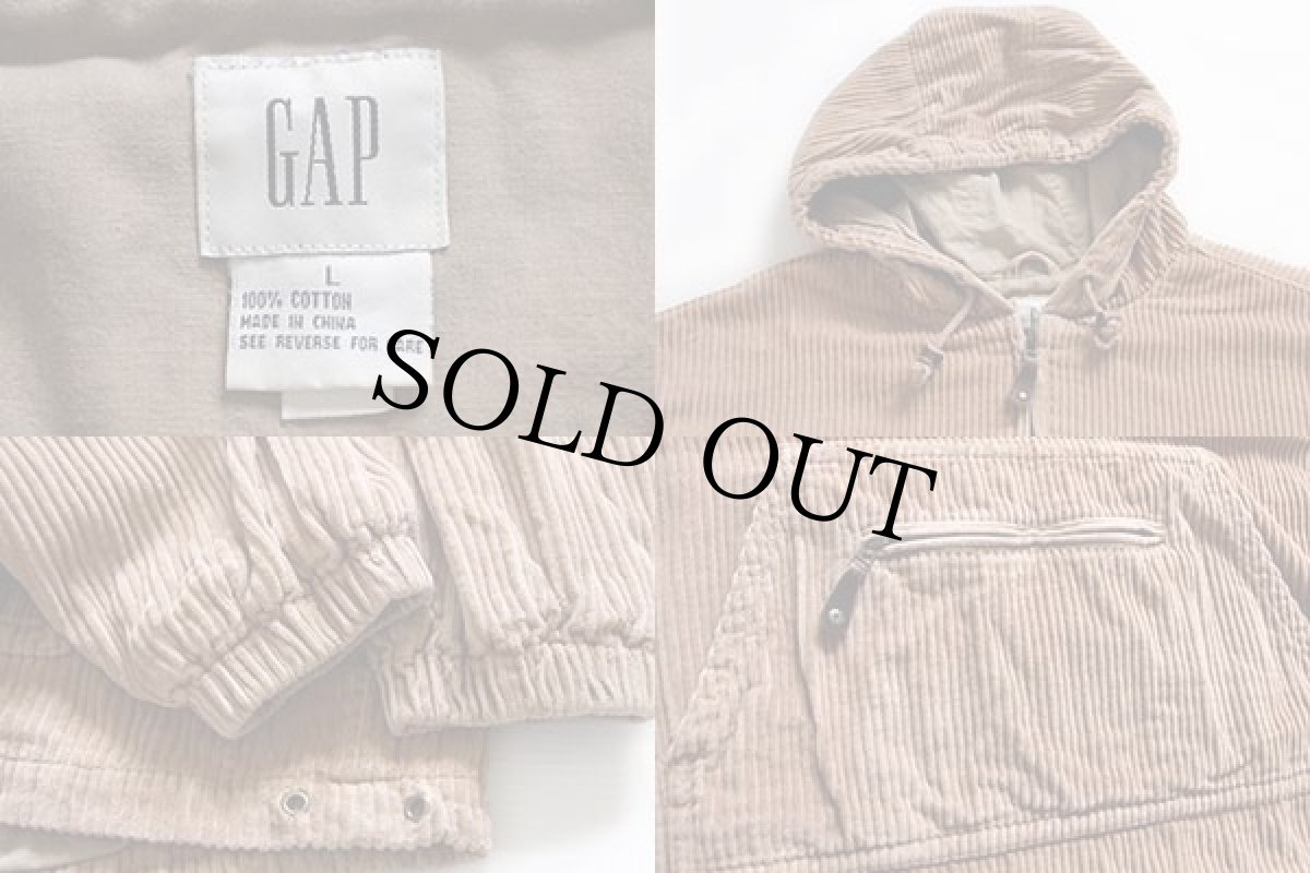 画像3: 00s GAPギャップ 極太畝 コーデュロイ アノラックパーカー 薄茶 L (3)