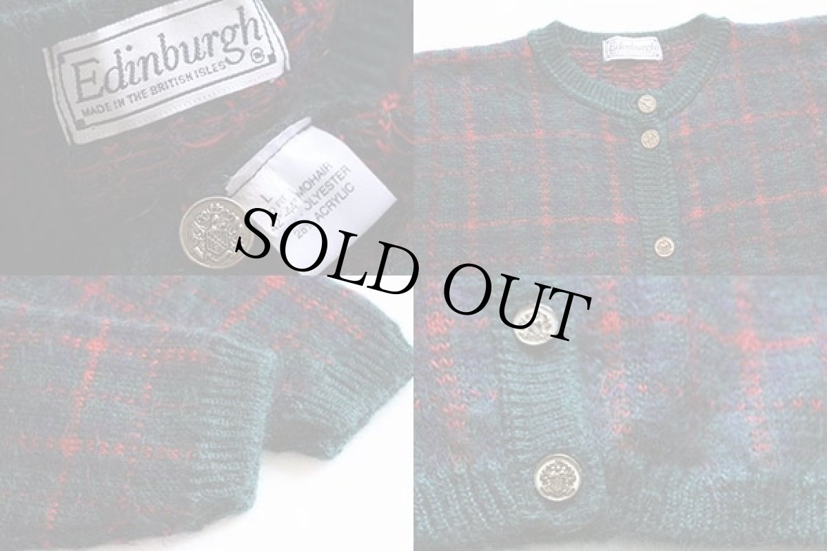 画像3: 90s 英国製 Edinburgh タータンチェック モヘヤ ニット カーディガン L (3)