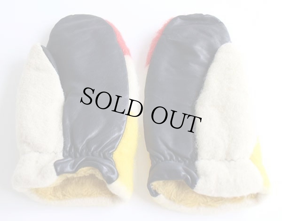 画像3: ビンテージ UNKNOWN マルチボーダー ボアライナー ウール×レザー ミトン グローブ★手袋 (3)