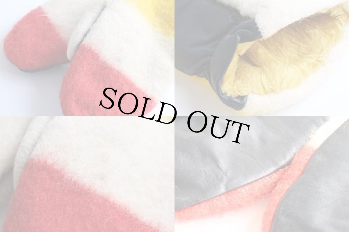 画像4: ビンテージ UNKNOWN マルチボーダー ボアライナー ウール×レザー ミトン グローブ★手袋 (4)