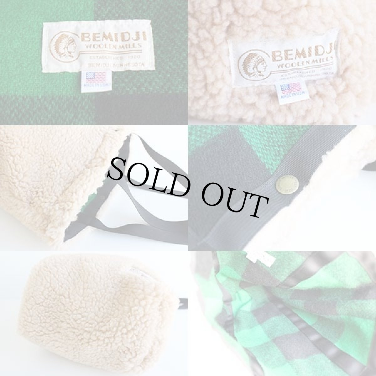 画像6: USA製 BEMIDJIベミジ バッファローチェック リバーシブル ウール×ボア トートバッグ 緑×黒 (6)