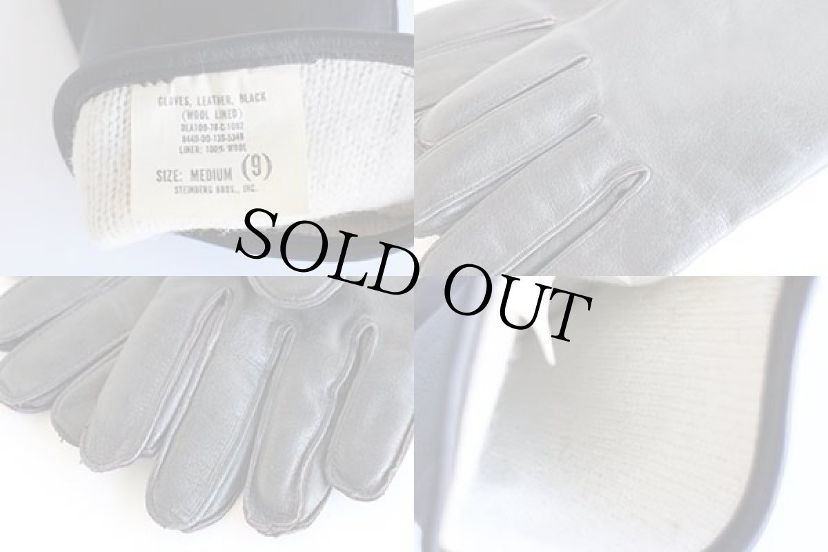 画像4: 70s 米軍 ウールライナー レザーグローブ 黒 9★手袋 (4)