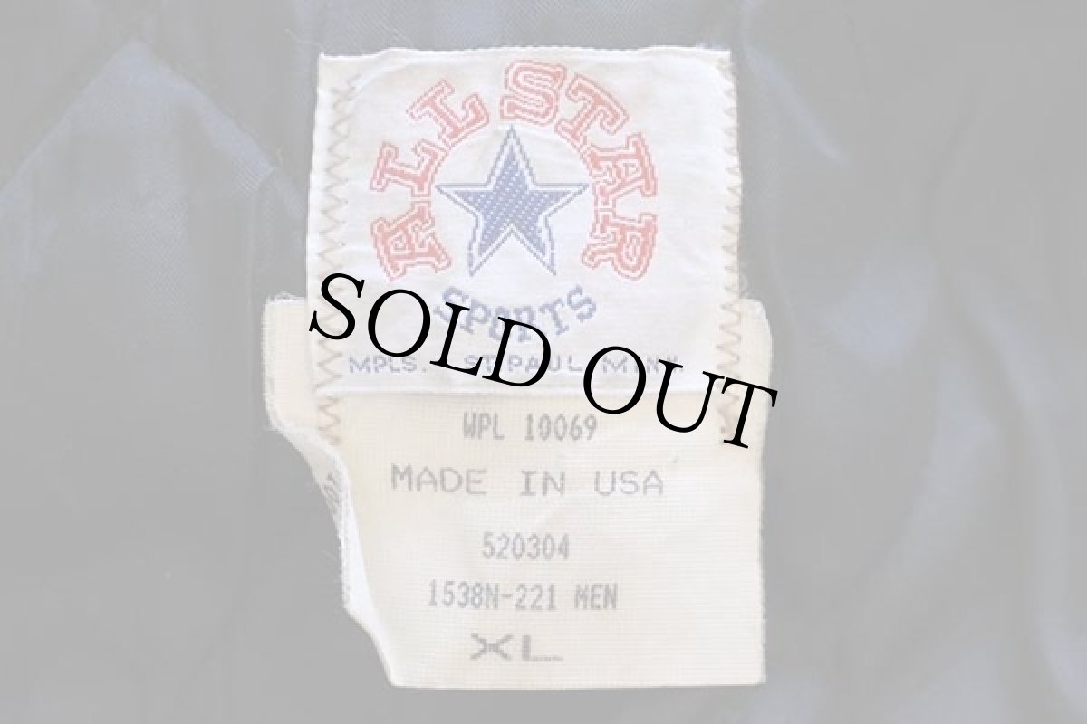 画像4: 00s USA製 ALL STAR SPORTS チェーン刺繍&パッチ付き キルティングライナー オールレザー スタジャン 紺 XL (4)