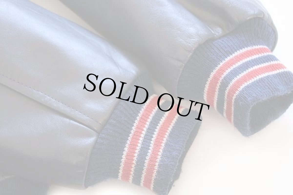 画像6: 00s USA製 ALL STAR SPORTS チェーン刺繍&パッチ付き キルティングライナー オールレザー スタジャン 紺 XL (6)