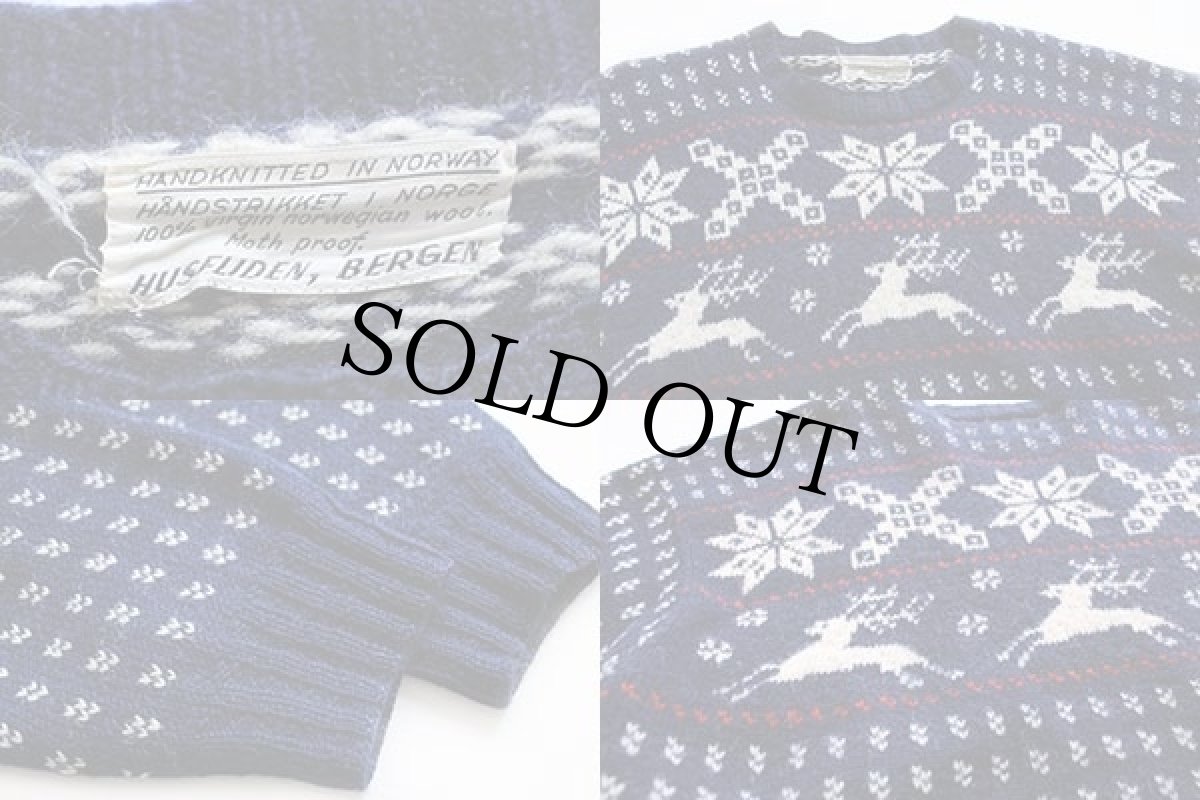 画像3: 60s ノルウェー製 HUSFLIDEN 鹿柄 ノルディック柄 ノルウェージャン ウール ハンドニット セーター (3)