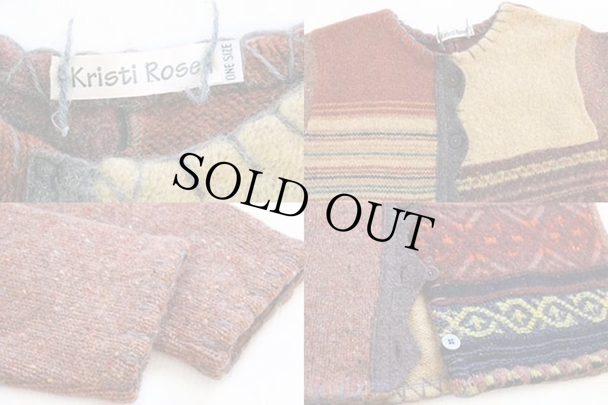 画像3: USA製 Kristi Rose ハンドメイド クレイジー 切り替え ウールニット カーディガン (3)