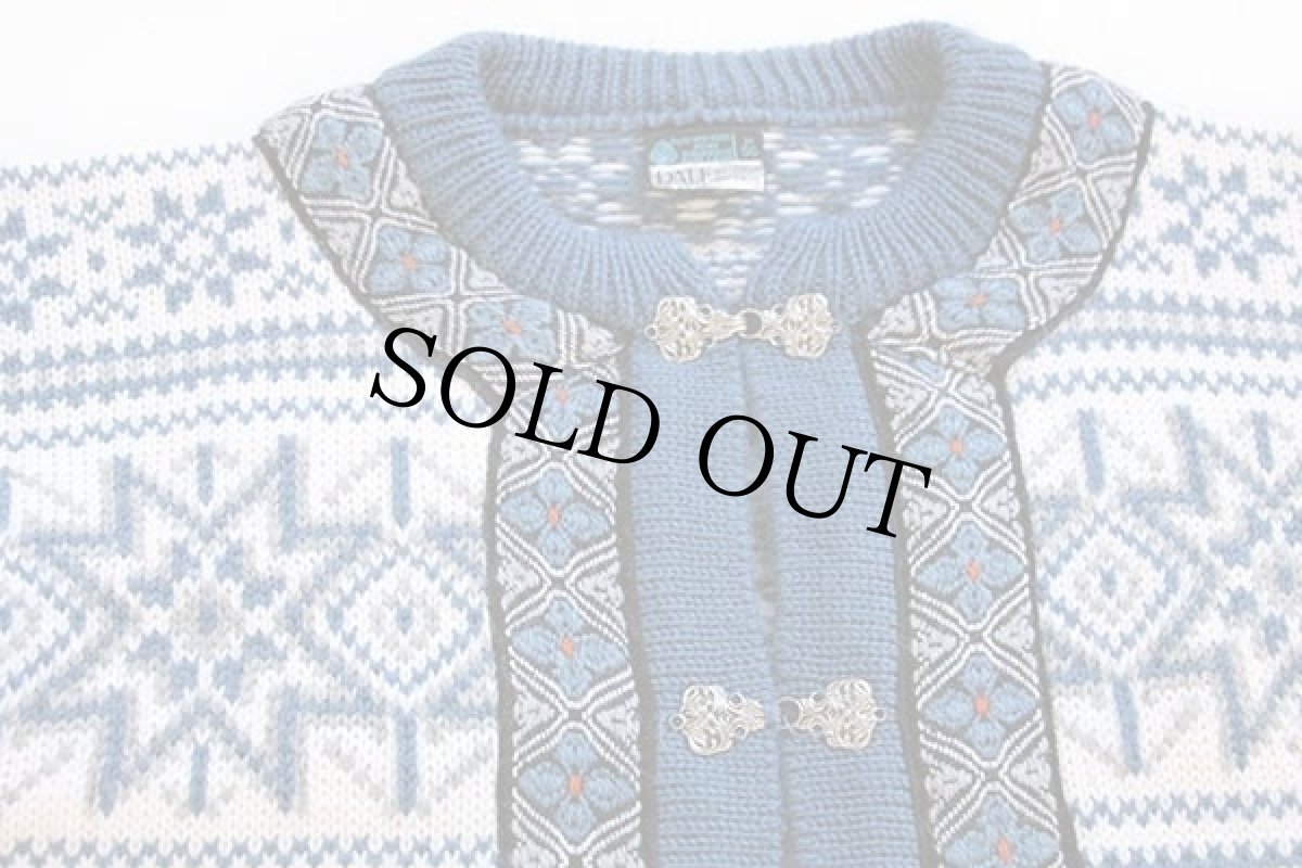 画像3: 80s ノルウェー製 DALE OF NORWAY ノルディック柄 チロリアンテープ ウールニット カーディガン M 50 (3)