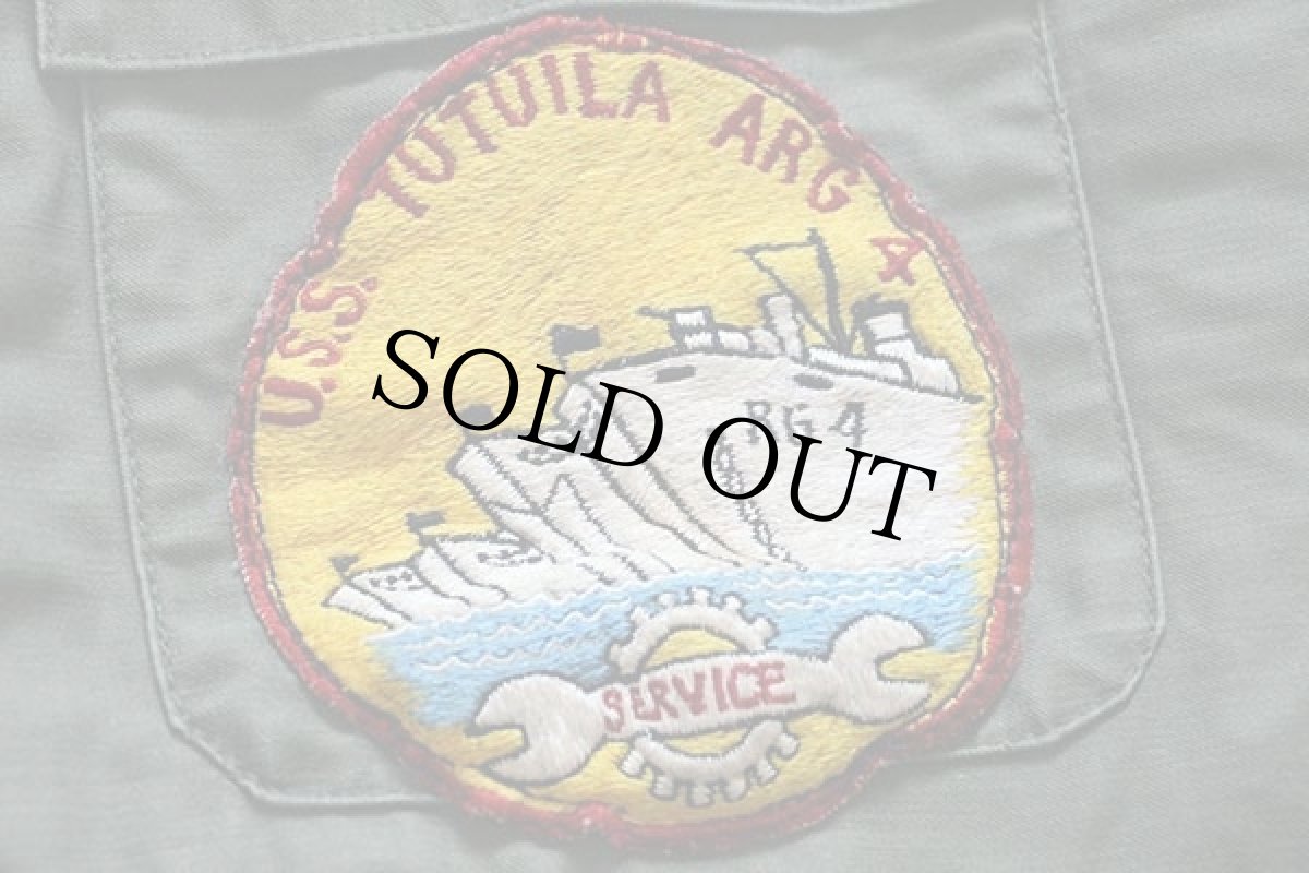 画像5: 80s 米軍 U.S.NAVY U.S.S.TUTUILA ARG 4パッチ付き A-2 デッキジャケット オリーブ M (5)