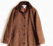 90s USA製 L.L.Bean チェック ロング ツイード ウール ステンカラー