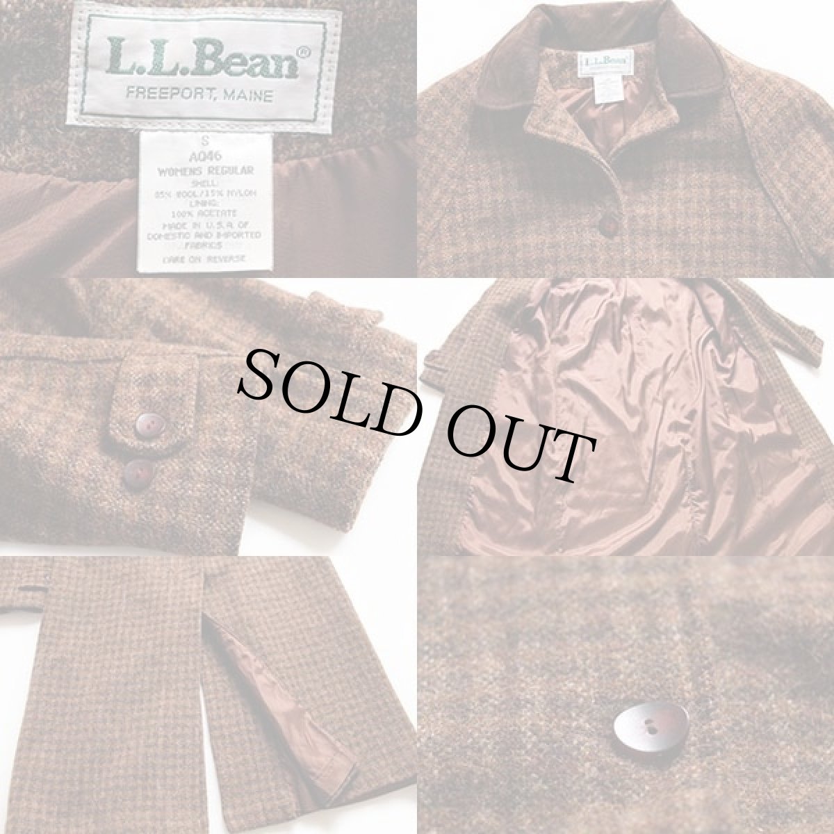 画像3: 90s USA製 L.L.Bean チェック ロング ツイード ウール ステンカラーコート W-S (3)