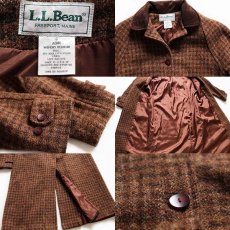 画像3: 90s USA製 L.L.Bean チェック ロング ツイード ウール ステンカラーコート W-S (3)