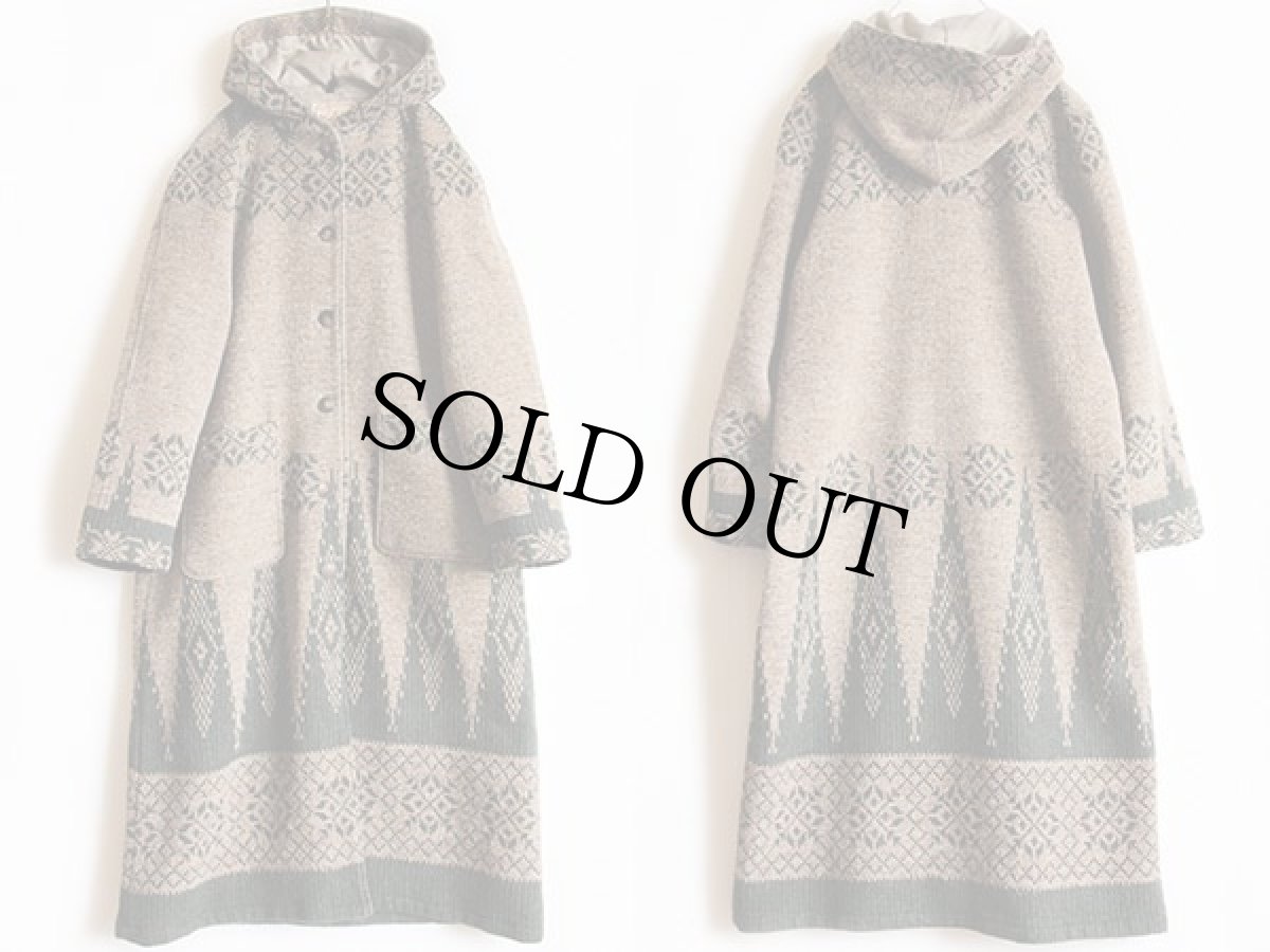 画像2: 90s USA製 Woolrichウールリッチ ノルディック柄 ロング ウール ブランケット コート W-L (2)