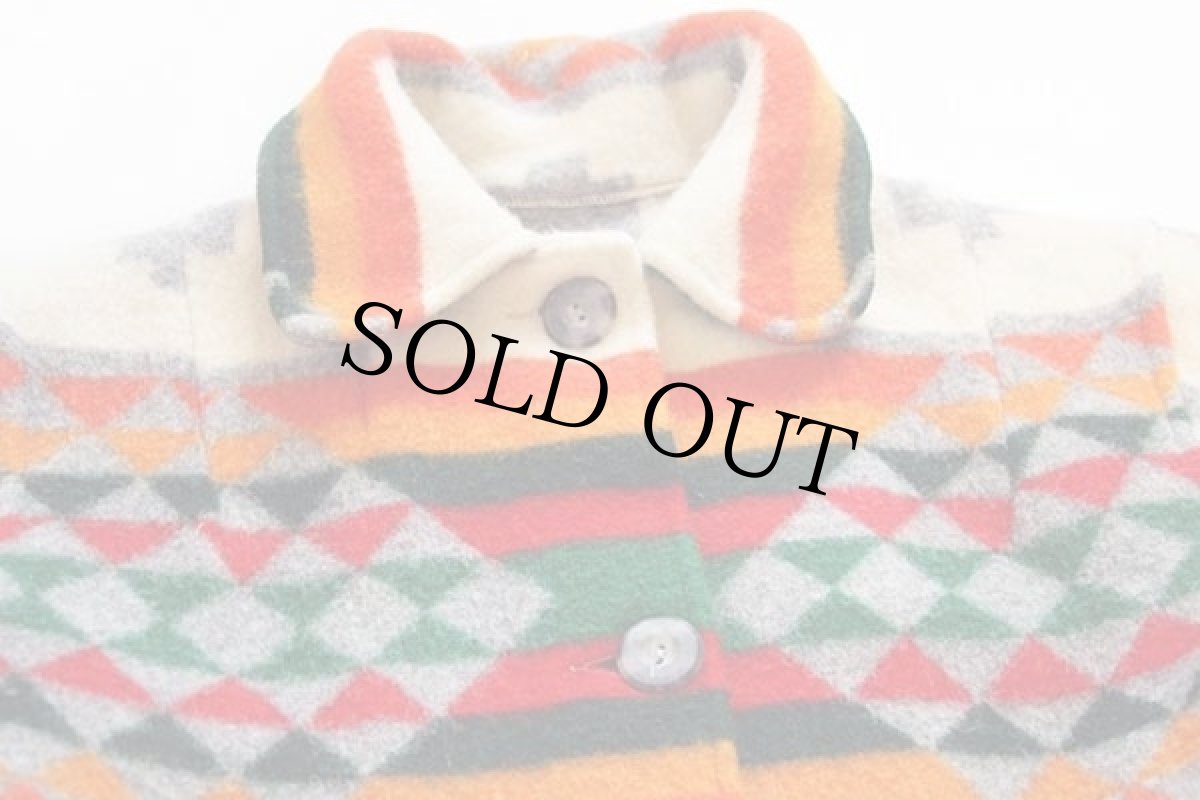 画像3: USA製 UNKNOWN ネイティブ柄 ロング ウール ブランケット コート 36 (3)