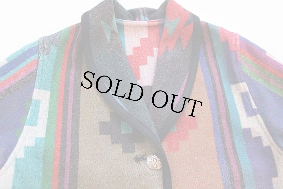 画像5: UNKNOWN ネイティブ柄 ショールカラー コンチョボタン リバーシブル ウール ブランケット コート (5)