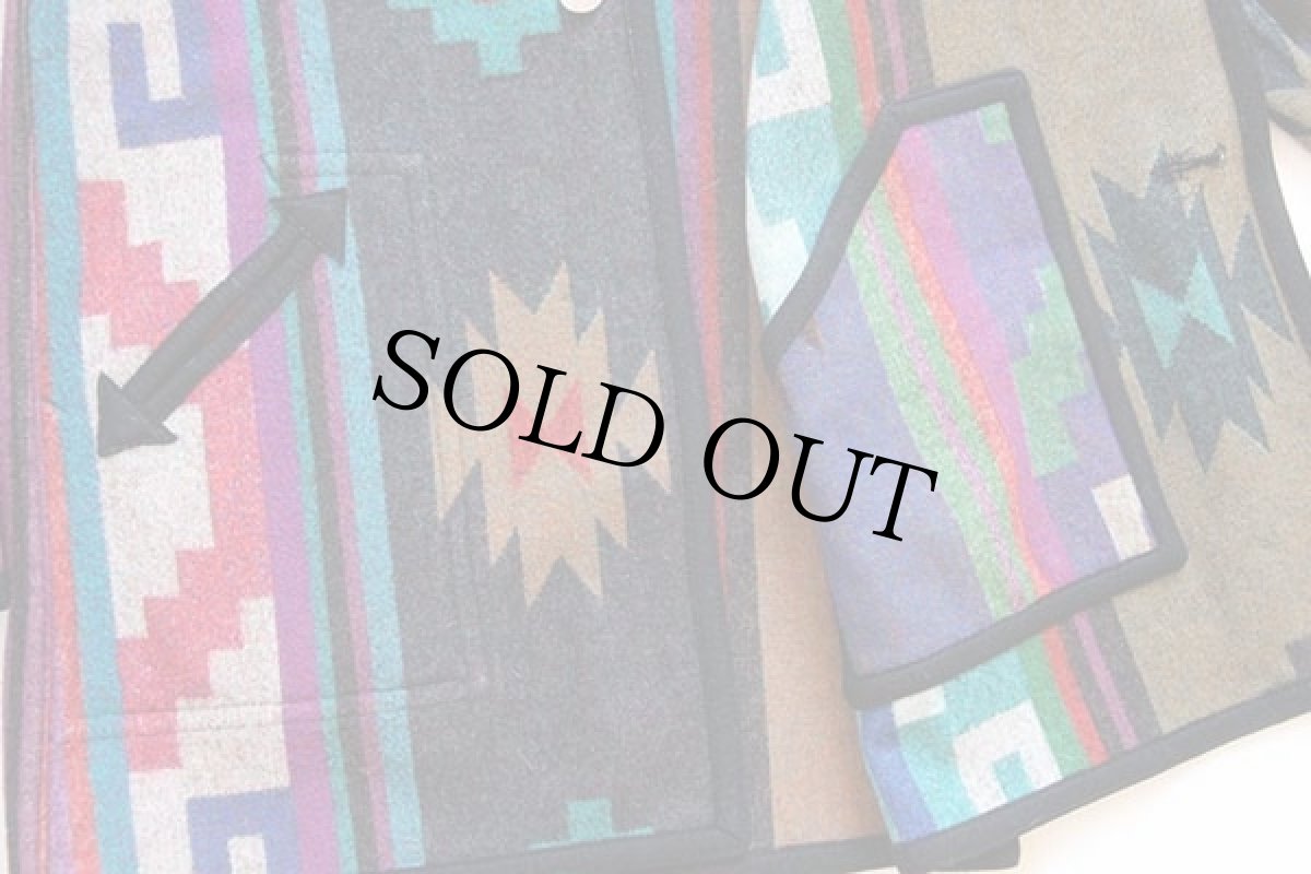 画像7: UNKNOWN ネイティブ柄 ショールカラー コンチョボタン リバーシブル ウール ブランケット コート (7)