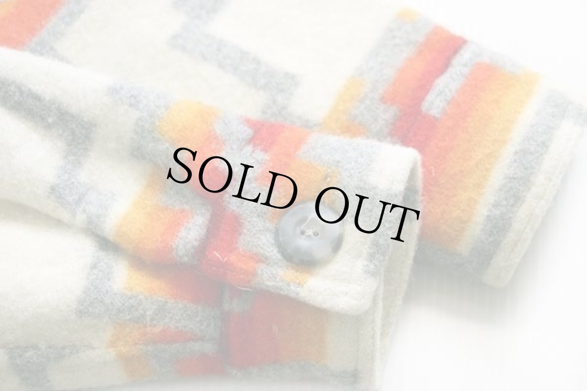 画像6: USA製 UNKNOWN ネイティブ柄 ロング ウール ブランケット コート 36 (6)