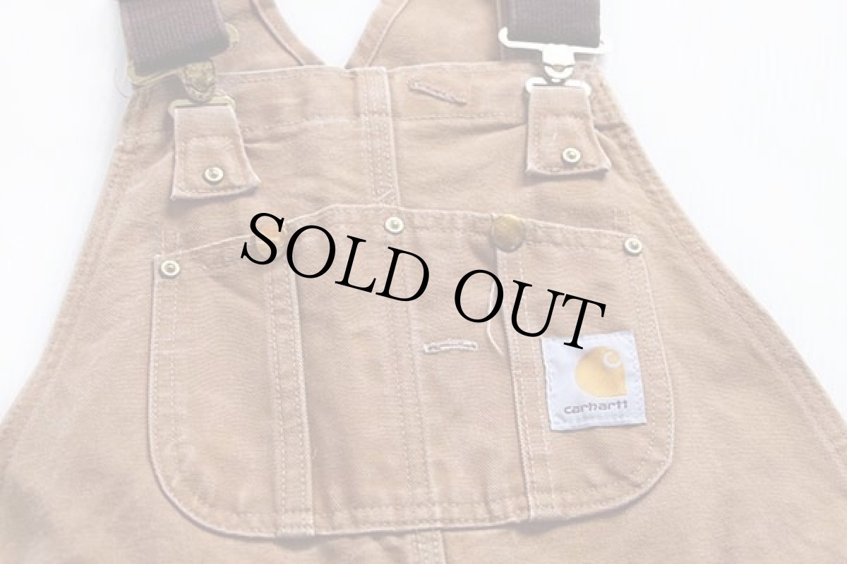 画像3: 00s USA製 carharttカーハート キルティングライナー ダック地 ダブルニー オーバーオール 茶 w32 L32 (3)