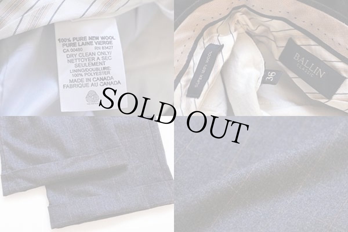 画像4: カナダ製 BALLIN チェック ツータック スラックス ウールパンツ チャコールグレー w36 (4)