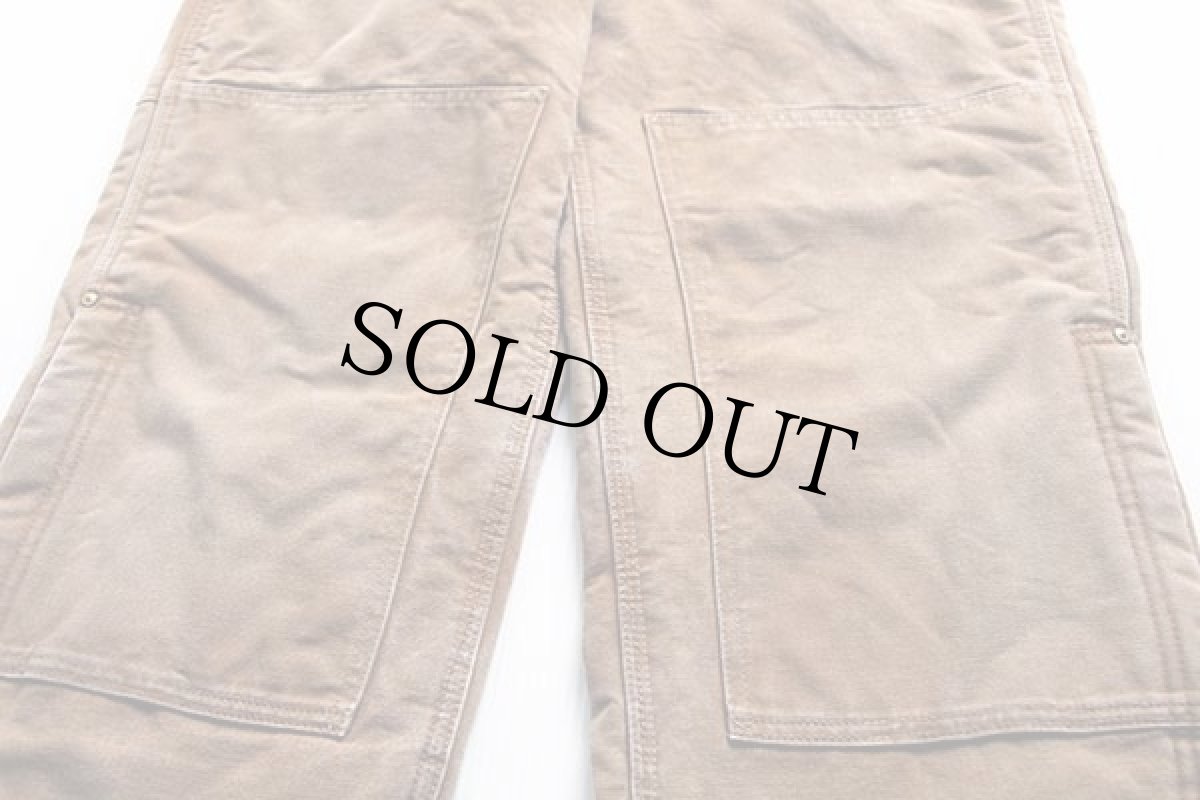 画像6: 00s USA製 carharttカーハート キルティングライナー ダック地 ダブルニー オーバーオール 茶 w32 L32 (6)