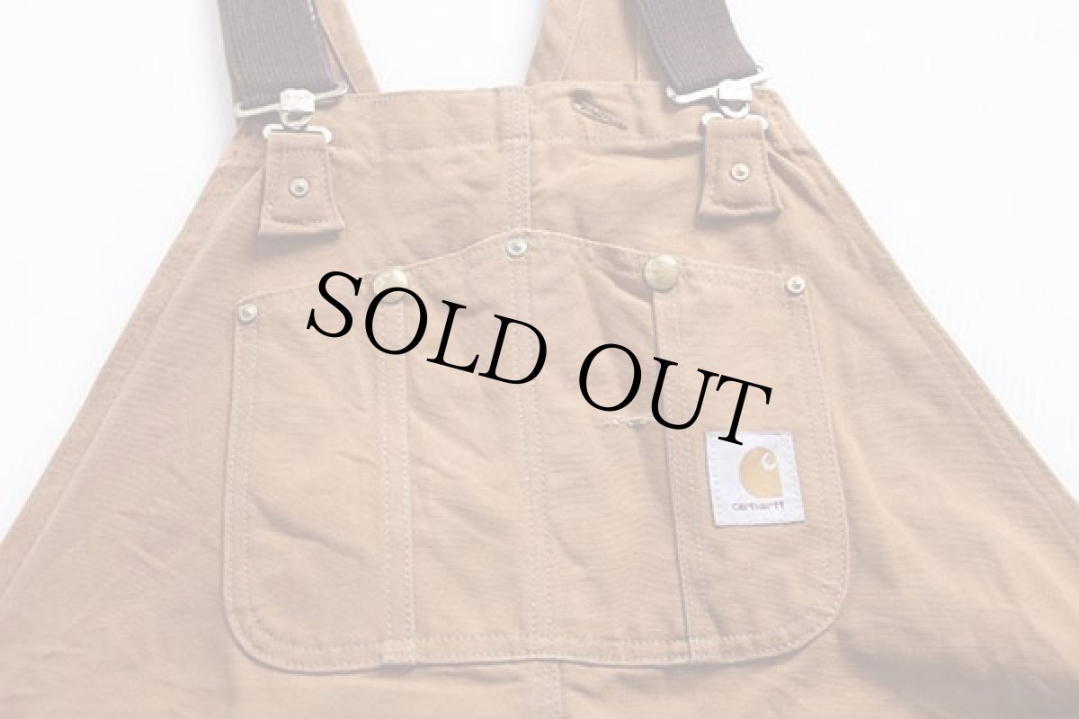 画像3: 90s USA製 carharttカーハート キルティングライナー ダック地 ダブルニー オーバーオール 茶 w44 L28 (3)