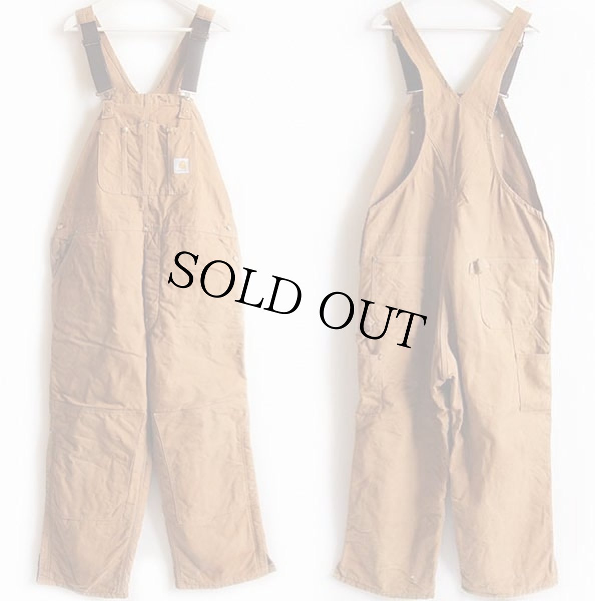 画像2: 90s USA製 carharttカーハート キルティングライナー ダック地 ダブルニー オーバーオール 茶 w44 L28 (2)