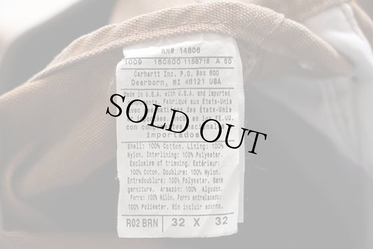 画像4: 00s USA製 carharttカーハート キルティングライナー ダック地 ダブルニー オーバーオール 茶 w32 L32 (4)