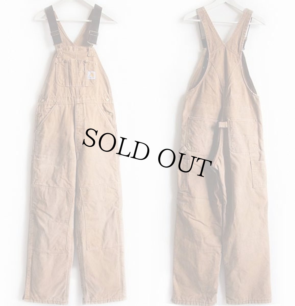 画像2: 00s USA製 carharttカーハート キルティングライナー ダック地 ダブルニー オーバーオール 茶 w32 L32 (2)