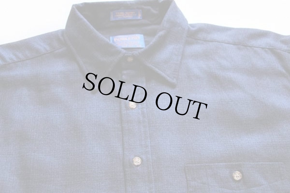 画像3: デッドストック★PENDLETONペンドルトン オンブレチェック エルボーパッチ付き ウールシャツ 紺×黒 XL (3)