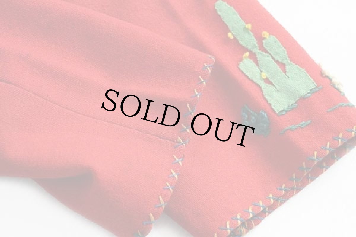 画像7: 50s メキシコ製 Garcia Leal ハンドメイド 刺繍入り メキシカン ウールジャケット 赤 (7)