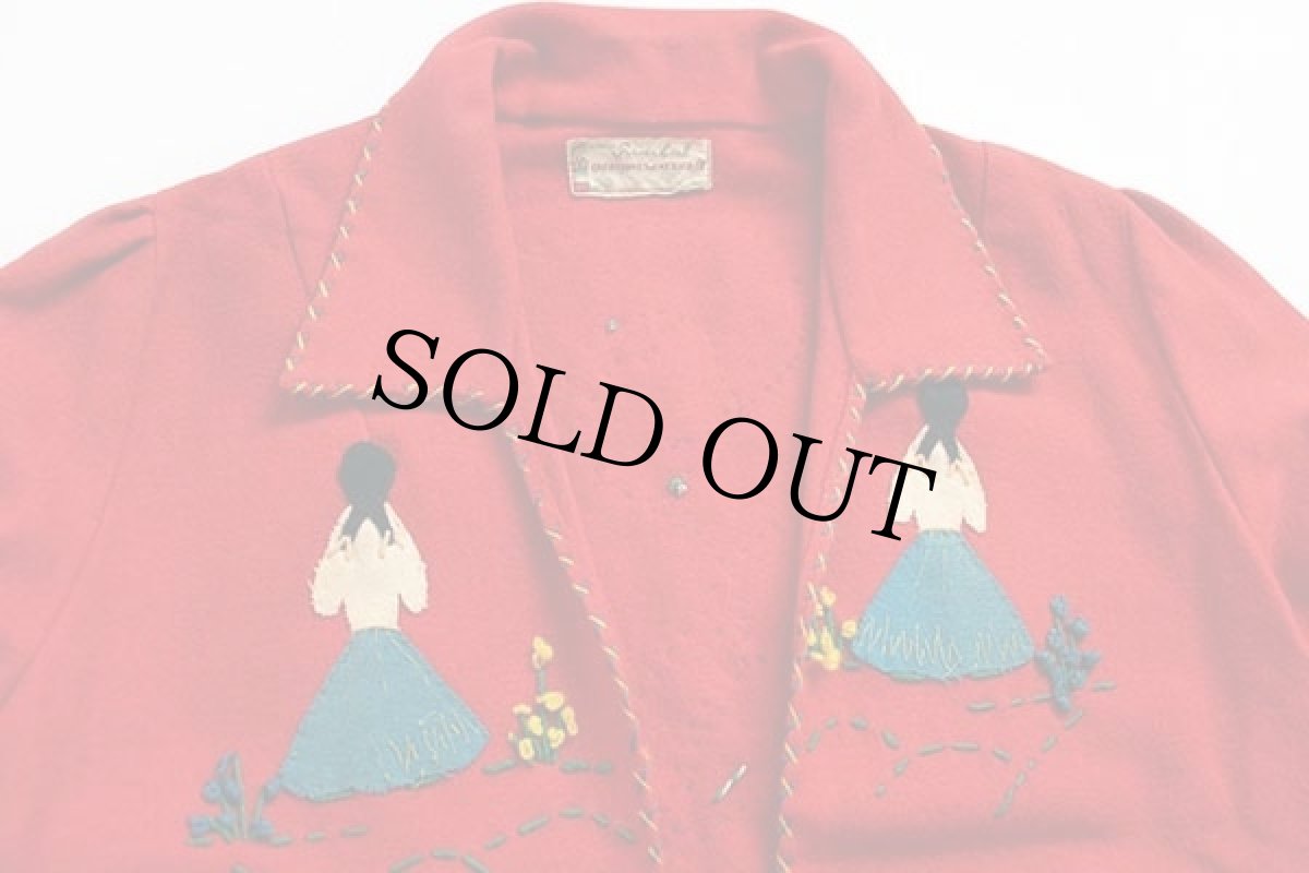 画像3: 50s メキシコ製 Garcia Leal ハンドメイド 刺繍入り メキシカン ウールジャケット 赤 (3)