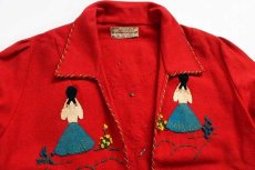 画像3: 50s メキシコ製 Garcia Leal ハンドメイド 刺繍入り メキシカン ウールジャケット 赤 (3)