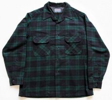 画像1: 70s USA製 PENDLETONペンドルトン ブラックウォッチ タータンチェック ウール オープンカラーシャツ L (1)