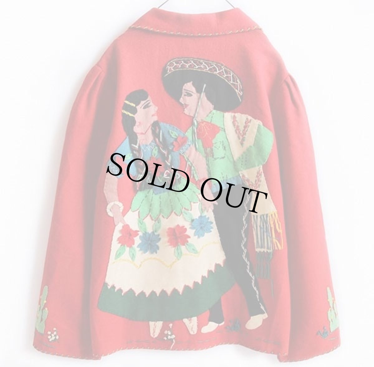 画像1: 50s メキシコ製 Garcia Leal ハンドメイド 刺繍入り メキシカン ウールジャケット 赤 (1)