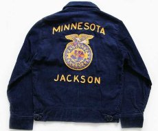 画像1: 70s FFA MINNESOTA チェーン刺繍&ピンズ&パッチ付き コーデュロイ ファーマーズジャケット 紺 36 (1)