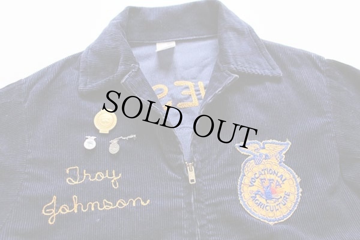 画像3: 70s FFA MINNESOTA チェーン刺繍&ピンズ&パッチ付き コーデュロイ ファーマーズジャケット 紺 36 (3)