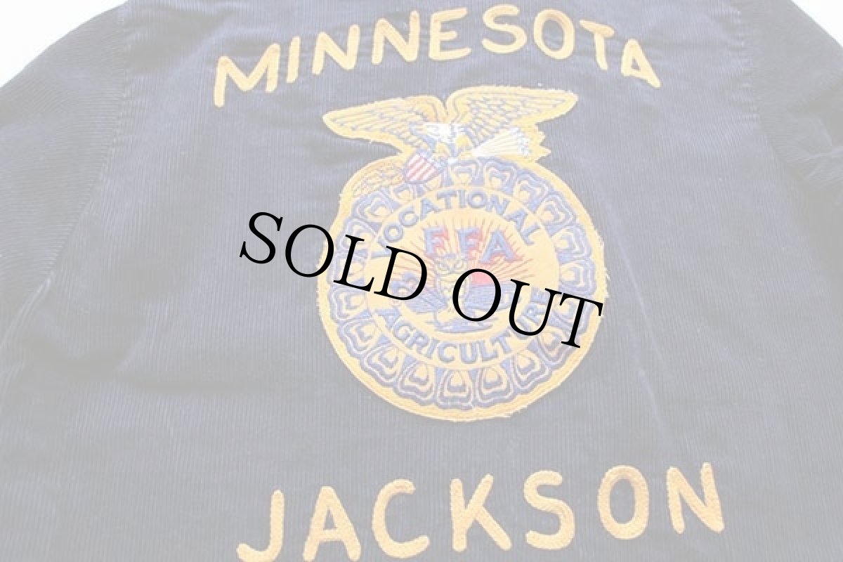 画像4: 70s FFA MINNESOTA チェーン刺繍&ピンズ&パッチ付き コーデュロイ ファーマーズジャケット 紺 36 (4)